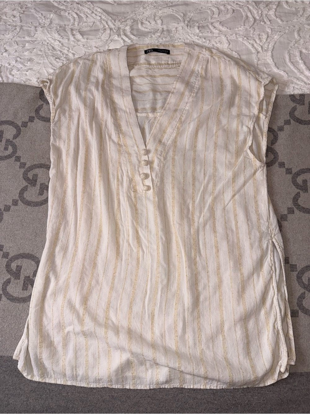 🌼 Zara Cream Striped Short Sleeve Tunic